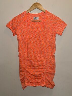 Athleta Fastest Track Short Sleeve Ruched Pullover Top T-shirt Size Small Orange